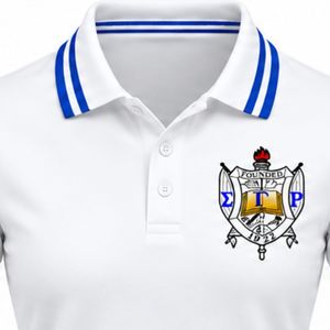 Polo Sigma Gamma Rho blanc pour femme, à manches courtes, col classique, avec lettres grecques, vêtement de sororité, haut décontracté de golf brodé - Product Image 3