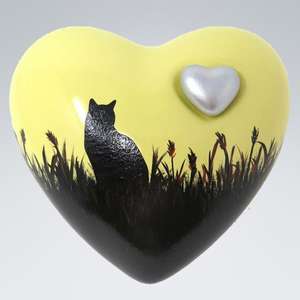 Urne commémorative pour cendres en laiton/aluminium, vert clair avec imprimé chat noir et mini cœur, pour cendres funéraires - Product Image 1