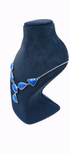Collar de Ágata Natural con Detalles en Latón, Hecho a Mano, con Piedra Azul, Plateado, Estilo Bohemio, Joyería de Regalo para Mujer, 22 Pulgadas - Product Image 3