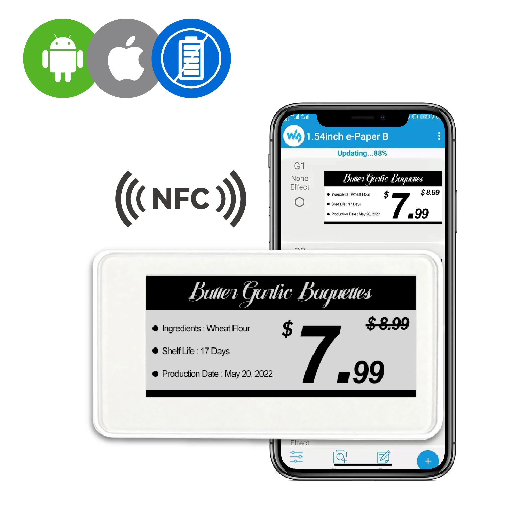 Étiquette d'étagère électronique Nfc Android app Shop Display Label Esl Tags Nfc Power Ios Epaper E-Ink Label