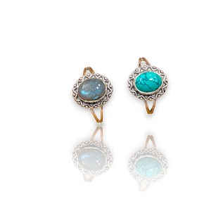 925 Sterling Silver Oval Shape Cut Rainbow Moonstone & Turquoise Gemstone With Bezel Sett Elegant Wear <b>Rings</b> For Women Wholesale - Product Image 1