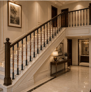 Rampe d'escalier en laiton, main courante murale décorative en métal, balustrade d'escalier intérieure, sécurité domestique, design personnalisé - Product Image 2