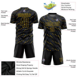 Uniforme de fútbol personalizado, negro, amarillo, patrón de puntos diagonales, nombre del equipo personalizado, número, camiseta de fútbol, pantalones cortos, kit completo para hombre - Product Image 3