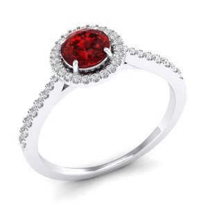 Anillo REYES con Halo de Granate de Corte Brillante Redondo de 0.84 Quilates en Plata de Ley 925 con Moissanita VVS, Anillos de Compromiso para Mujer - Product Image 2