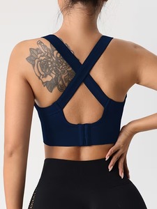 Women's Seamless <b>Cross</b> Back Sports Bra | Crisscross Strap Workout Crop <b>Top</b> | Nylon Spandex Padded Gym Fitness Activewear - Product Image 3