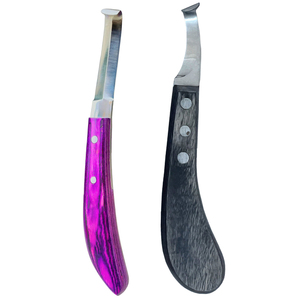 Ensemble de couteaux à sabots professionnels en acier inoxydable avec manche en bois, pour droitiers/gauchers, outil de soin des pieds d'animaux, réparation de bovins et chevaux, durable - Product Image 1