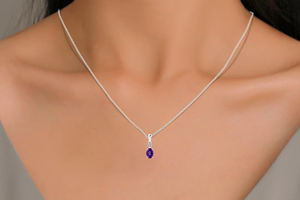 Articles tendance : Pendentif en or blanc fin 14 carats avec pierre précieuse améthyste ovale 7x5 mm et diamants blancs, pendentif de mariée - Product Image 3