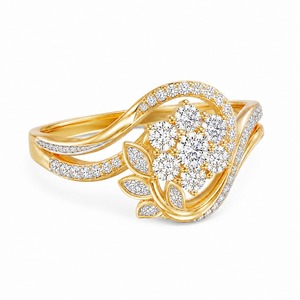 Anillo de Oro Amarillo con Forma de Flor y Racimo de Diamantes, con Corte Brillante Redondo y Engaste Pavé, para Mujer, Joyería de Compromiso - Product Image 6