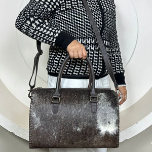 Premium Genuine Cowhide Leather Duffle <b>Bag</b> Handmade Western <b>Travel</b> <b>Weekender</b> Gym <b>Bag</b> Real Hair-on Hide Speedy Handbags for <b>Women</b> - Product Image 4