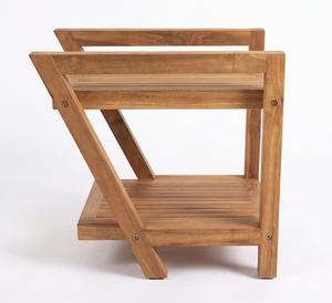 Modern Z Shaped Teak Wood Shower <b>Bench</b> 2 Tier Bathroom Organizer Shelf Spa Stool With <b>Storage</b> For Towels Toiletries Indoor - Product Image 2