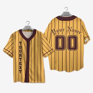 เสื้อเบสบอลสั่งทำพิเศษ สีเหลืองลายทาง แขนสั้น พิมพ์ลายแบบซับลิเมชั่น สำหรับผู้ใหญ่ ใส่ได้ทั้งชายและหญิง ระบายอากาศได้ดี ทรงปกติ รับผลิตแบบ OEM - Product Image 1
