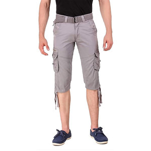 Shorts cargo gris pour homme avec poches et ceinture, style décontracté respirant, taille mi-haute, fermeture boutonnée, tissu Oxford - Product Image 1