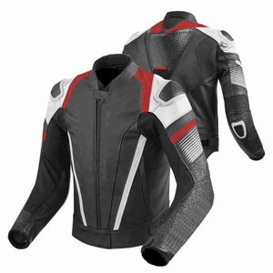 Blouson de moto en cuir pour homme à manches longues, coupe-vent, color-block, toutes saisons, style course - Product Image 5