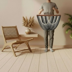 Hermoso Tapiz de Macramé Azul con Barra de Madera para Decoración de Fondo en Bodas, Fiestas y Celebraciones, Hecho en India - Product Image 4