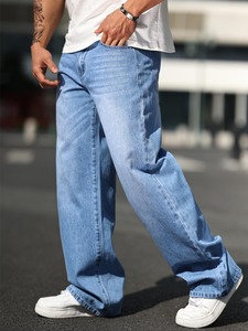 Jeans de Mezclilla Anchos con Tinte Vintage para Hombre |   Pantalones holgados de mezclilla azul lavado |   Pantalones Casuales de Pierna Recta para Verano, Ecológicos - Product Image 2