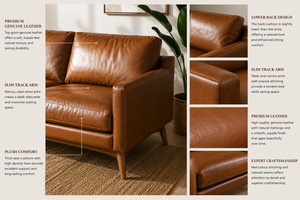 Sofá de Dos Plazas de Lujo de Estilo Moderno de Mediados de Siglo, Cuero Genuino Ecológico, para Uso en Escuelas y Parques, 2130x880x740mm, Muebles para Sala de Estar - Product Image 3