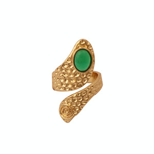 Bague ajustable en or 18 carats plaqué or avec pierre d'émeraude, faite à la main, bijou statement, cadeau pour elle, pierre de naissance de mai - Product Image 6