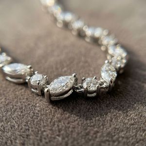 Collier tennis en or blanc massif avec diamants de laboratoire, taille marquise et ronde, plaqué or, tendance, cadeau pour femme, produit en gros - Product Image 4