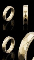 Bague de mariage unisexe en or massif 10K avec diamants facettés, 1,20 mm, diamants ronds, double face, géométrique, pour homme et femme