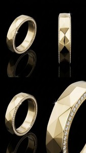 Anillo de Oro Sólido de 10K Unisex con Diamantes Facetados, Anillo de Boda Geométrico de Doble Cara con Diamantes Redondos de 1.20mm para Hombre y Mujer - Product Image 2