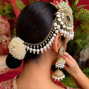 ชุดเครื่องประดับแฟชั่นไข่มุกกระจกหรูหราและลูกปัด jhumki ต่างหูกับ maangtikka - Product Image 3