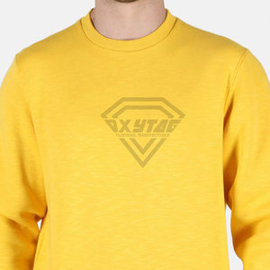 Sudadera Personalizada al por Mayor, Cuello Redondo, Color Amarillo, para Hombre, Lisa, de Felpa, Estilo Urbano, Talla Grande, de Algodón, de Fábrica - Product Image 4