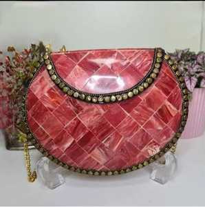 Silver-Plated Zinc Alloy Clutch <b>Bag</b> With Enamel Flower Design And <b>Studs</b> Art Decorative Handbag - Product Image 2