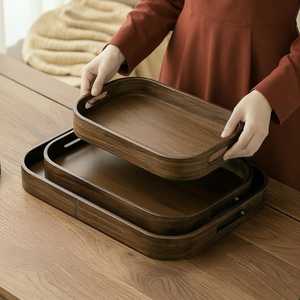 Hand Crafted Natural Acacia Wooden Tea Serving <b>Tray</b> with Handles, Multipurpose Platter for <b>Snacks</b> and Fruit - Product Image 1
