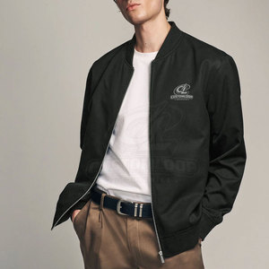 Chaqueta Bomber Negra Personalizada para Hombre, Cierre Frontal con Cremallera, Logotipo Bordado, Estilo Casual para Otoño, Corte Regular, Material de Poliéster - Product Image 4