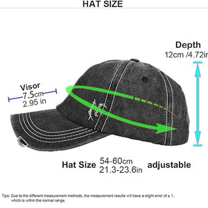 Casquette de baseball unisexe noire à 6 panneaux, réglable, en coton denim, couleur unie, style décontracté pour adultes - Product Image 4