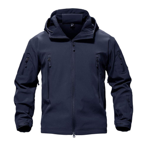 <b>Men</b> Hooded Fleece <b>Jacket</b> Windproof Zipper Closure Workwear Style Solid Color Regular Fit Autumn Outdoor Wear - Product Image 1