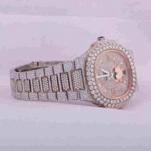 Montre mécanique de luxe haut de gamme pour homme, en argent, avec diamants naturels ronds VVS et moissanite (testée), mouvement ETA, best-seller - Product Image 2