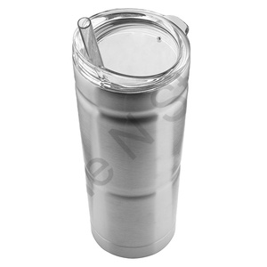 Stainless Steel Travel Mug Works Great for Ice Drink Vacuum-Insulated Tumbler <b>with</b> <b>Straw</b>, 24 oz Clear Lid - Product Image 1