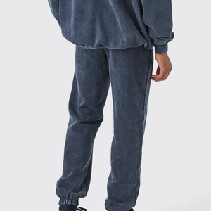 Ensemble de survêtement en coton lavé pour homme, couleur unie, coupe ample, décontracté, longueur intégrale avec poches latérales, vêtements d'automne - Product Image 4