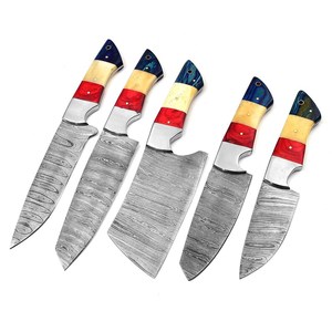 Premium Damascus Steel Chef <b>Knife</b> Set with Wood & <b>Bone</b> <b>Handle</b> Design for Home Kitchen Cooking Food Preparation Chef <b>Knife</b> Sets - Product Image 3