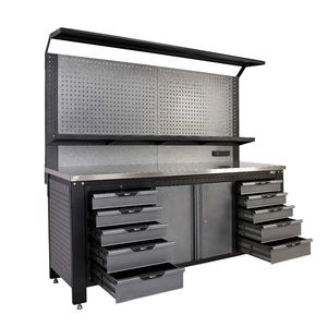 Banco da Lavoro in Acciaio per Garage 7FT con Pannelli Forati, Ripiani Regolabili, Prese di Corrente, Porta USB e Lampade LED Magnetiche - Product Image 3