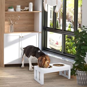 Ciotola Rialzata in Legno Bianco da 23 Pollici per Cani e Gatti, Stazione di Alimentazione Lenta per Animali Domestici - Product Image 2