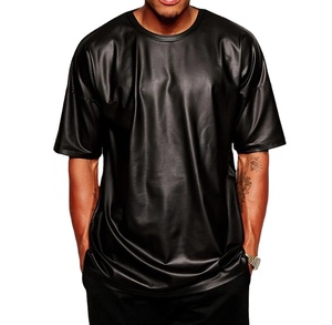 OEM personalizado para hombre slim fit camiseta de cuero transpirable Custom Made hombres camisa de cuero con cuello en V para los hombres - Product Image 3