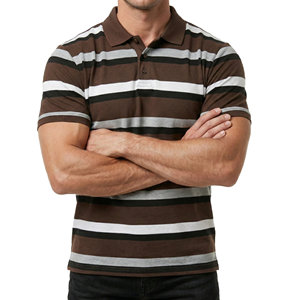 Polos de golf a rayas para hombre al por mayor, personalizados, transpirables, que absorben la humedad, de corte ajustado, informales, para hombre. - Product Image 6