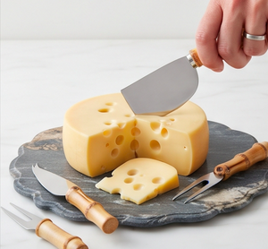 Juego de cuchillos para queso de acero inoxidable con acabado plateado, utensilios de cocina con mango de madera y espátula para queso - Product Image 5