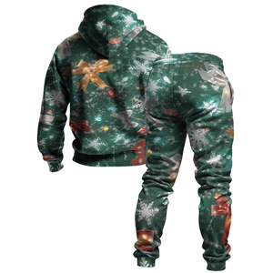 Chándal navideño estampado para hombre, con capucha, largo completo, de poliéster, informal, para invierno, con diseño de copo de nieve y lazo. - Product Image 3