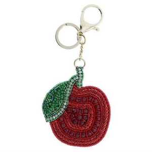 Porte-monnaie en toile tissée perlée Ciao, porte-clés avec perles de verre rondes alphabet rouge et vert, mousqueton, style classique, léger - Product Image 2