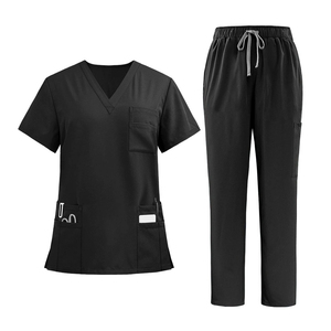 Conjunto Clásico de Uniforme Médico con Cuello en V para Mujer - Blusa de Enfermera con 3 Bolsillos y Pantalones con Cordón - Ropa de Trabajo para Hospital al por Mayor - Product Image 1