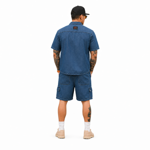 Top Quality Men's Denim Short <b>Set</b> Durable Fabric Stylish Shirt Matching Shorts Comfortable Fit Summer Wear Men Denim Short <b>Set</b> - Product Image 6