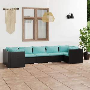 Conjunto de Muebles de Jardín de Ratán PE Negro con Acero con Recubrimiento en Polvo, Elegantes Muebles de Exterior - Product Image 1
