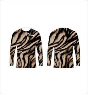 Custom Sublimated Long Sleeve T-Shirt Brown Black Tiger Stripe Pattern Crew Neck Performance Sports Wear Ferocious Clothing Bulk - Product Image 1