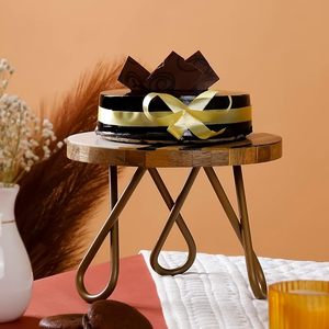 Support à gâteau rond en bois écologique avec pieds en métal pour la présentation de desserts, décoration de table pour mariages, anniversaires et fêtes - Product Image 6