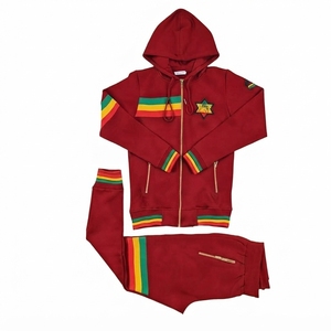 Chándal unisex con capucha, cierre de cremallera, manga larga, corte regular, diseño a rayas, negro con color rasta, material de poliéster, para otoño. - Product Image 3