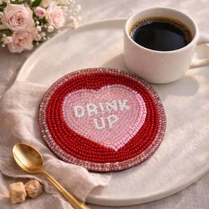 Traditional Handmade Embroidery <b>Beaded</b> Table <b>Coaster</b> with Detailed Craft Work for Elegant Dining Room and Home Decoration - Product Image 6