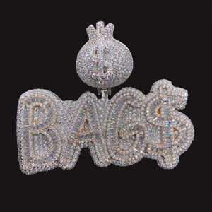 Colgante Personalizado de Moissanita con Forma de Bolsa de Dinero, Plata 925 con Baño de Rodio, Collar con Dije de Nombre para Fiesta, Estilo Hip Hop, Joyería - Product Image 1